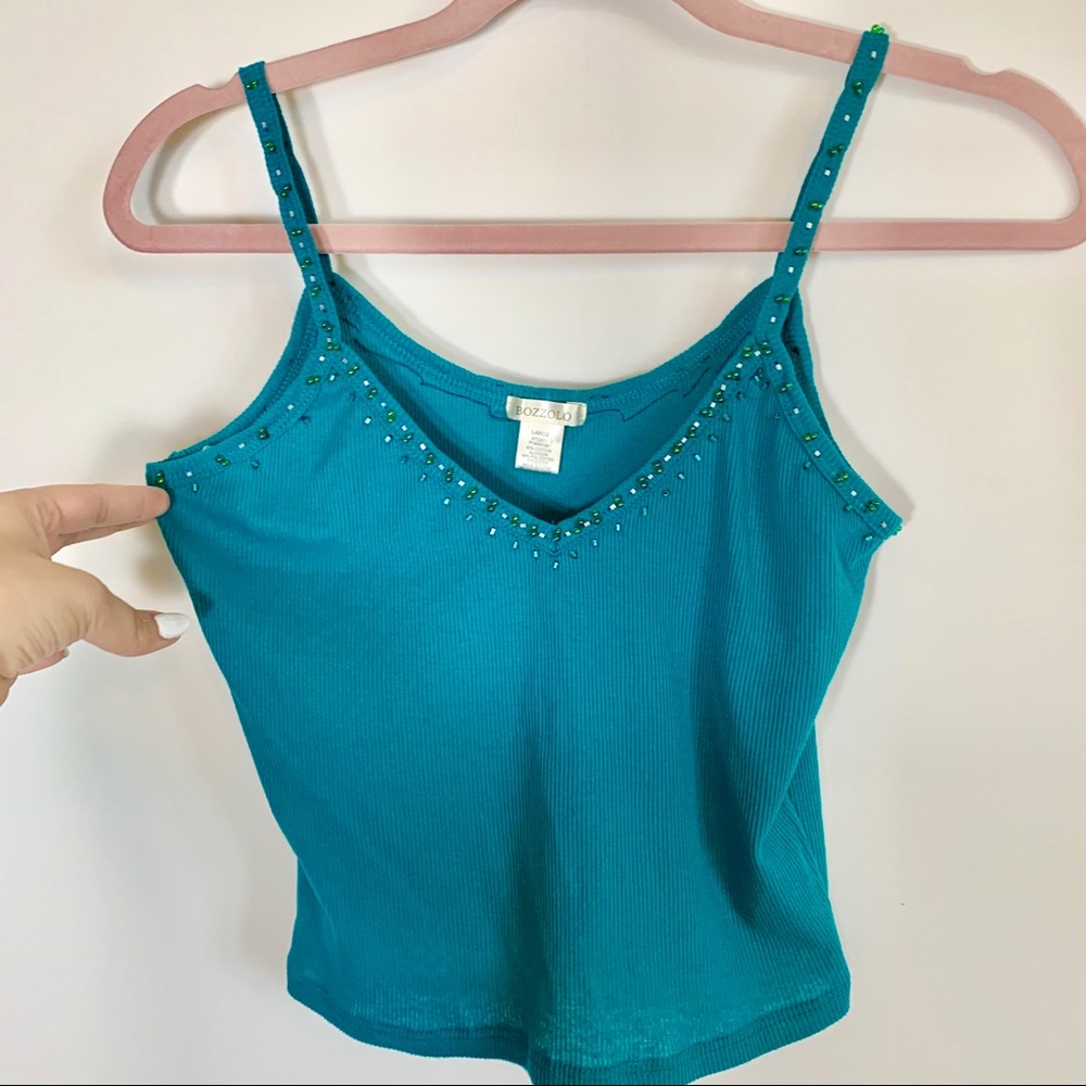 Y2K Green upcycle beaded crop Top large